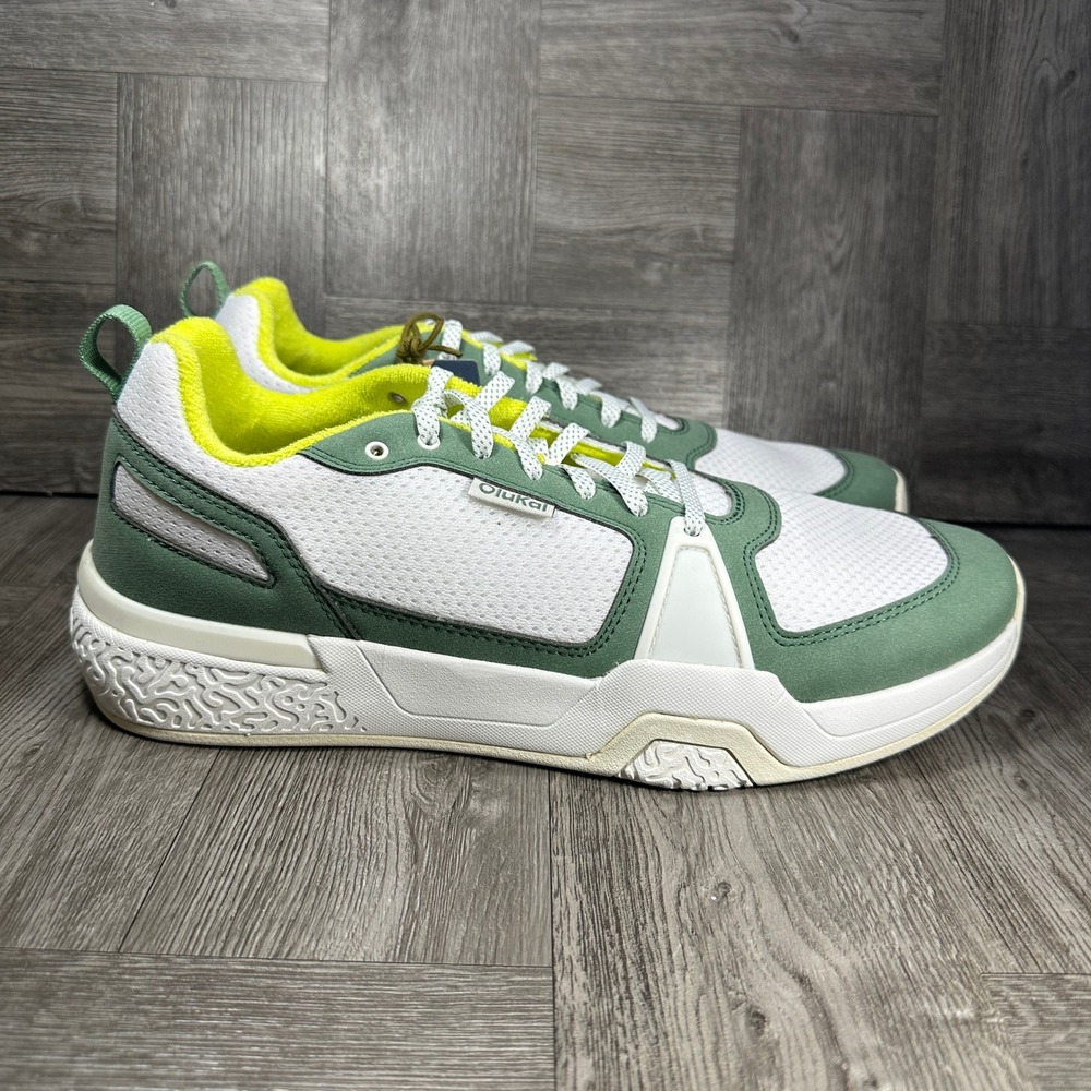 OluKai Anau Sneaker Mens 12 White Leaf Green Athletic Shoes NEW 10545-WBSE